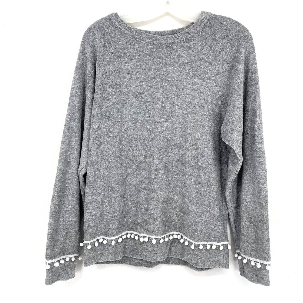 Duffield Lane Sweater Size Small Gray Long Sleeve Pom Pom Detail Comfortable
